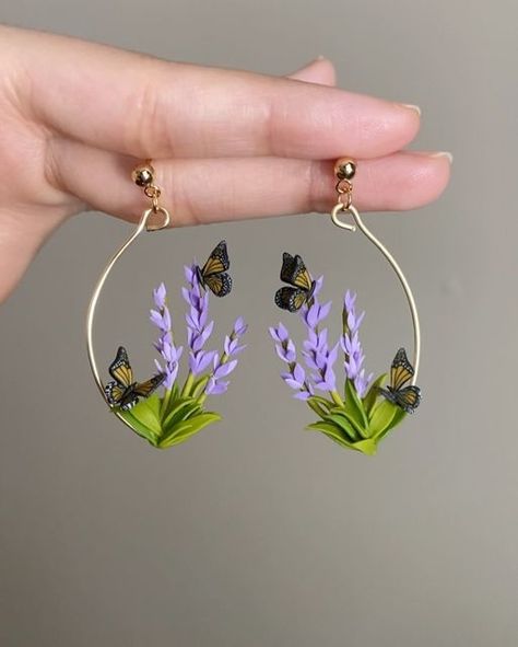 Cottage Core Jewelry, Field Of Lavender, Lavender Jewellery, Lavender Earrings, Copper Crafts, Polymer Clay Flower Jewelry, New Flower, Imagine If, Jewelry Artist