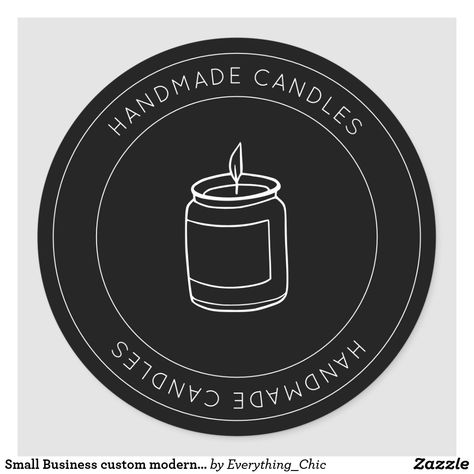 Small Business custom modern black handmade Candle Classic Round Sticker Candles Stickers Ideas, Candle Sticker Ideas, Small Business Logo Ideas, Candle Business Logo, Wrapping Candles, Gift Wrapping Candles, Logo Rond, Candle Logo Design, Handmade Candles Diy