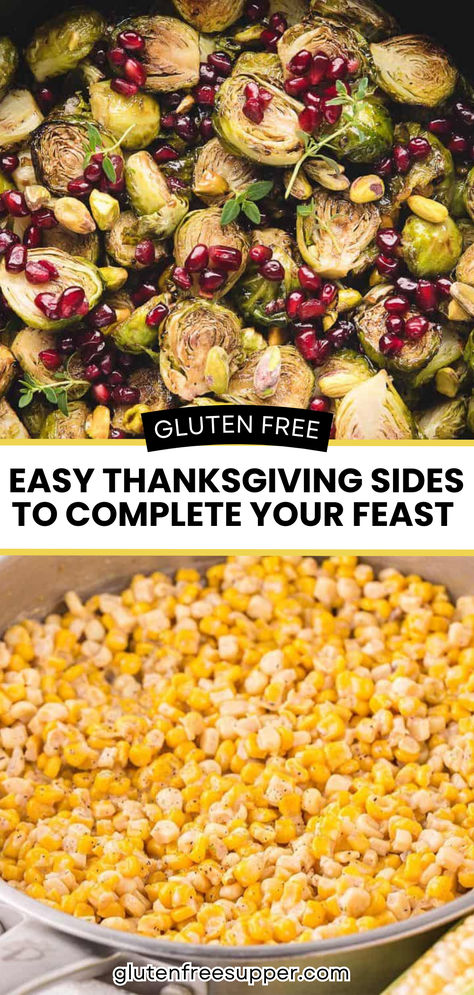 Two photos of gluten free thanksgiving recipes. Gluten Free Thanksgiving Side Dishes, Gluten Free Shopping List, Easy Thanksgiving Sides, Classic Stuffing, Thanksgiving Food Crafts, Gluten Free Thanksgiving Recipes, Gluten Free Recipes For Kids, Gluten Free Shopping, Gluten Free Thanksgiving