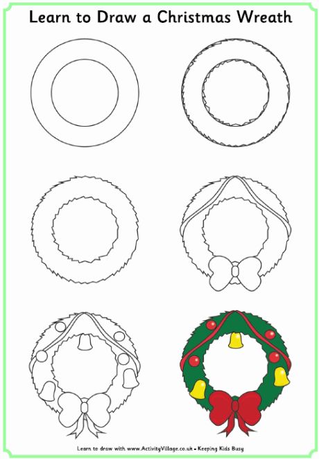 Learn to draw a Christmas wreath Trin For Trin Tegning, Christmas Reef, Draw Christmas, Easy Christmas Drawings, Christmas Drawings, Drawing Tutorials For Kids, Christmas Doodles, Bullet Journal Doodles, Christmas Drawing