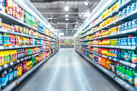 Brightly lit supermarket aisle with a variety of colorful products on shelves, creating a vibrant shopping atmosphere stock photography Supermarket Photo, Cereal Aisle, Supermarket Shelves, Shopping Photography, Sign Decor, Art References, Personalized Signs, Graphics Design, Girls Tshirts