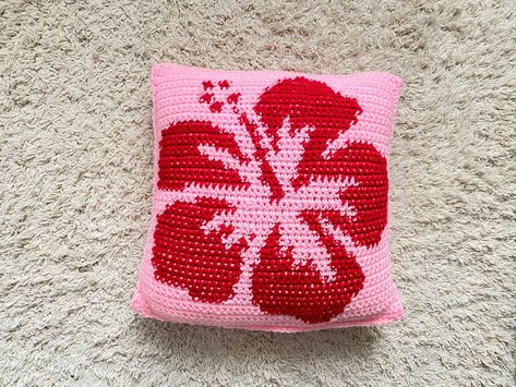 Hibiscus Flower Crochet, Crochet Tapestry Wall Hanging, Intarsia Crochet, Wall Hanging Pattern, Tapestry Pattern, Pixel Crochet, Crochet Pillows, Flower Crochet, Utila