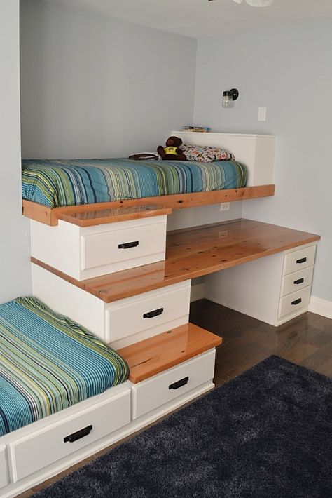 built in beds for a shared boys bedroom Boys Shared Bedroom, Built In Bed, Bunk Beds With Stairs, Bunk Bed Designs, Shared Bedroom, Kids Bunk Beds, Lego Design, Bedroom Designs, Boy's Bedroom