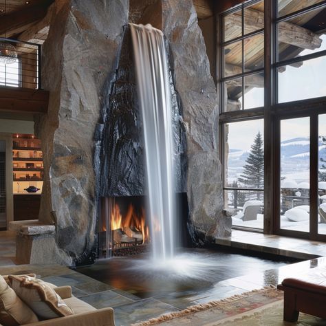 Beautiful Waterfalls, Fireplace, Living Spaces, Curtains, Stone