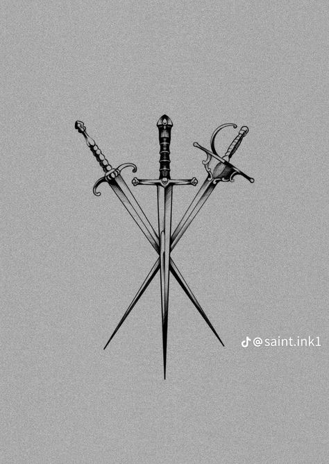 Musketeer Tattoo, 3 Swords Tattoo, Three Swords Tattoo Design, Three Of Swords Tattoo, Small Detailed Tattoos, Knight Tattoo Design, Remember Tattoo, Roman Tattoo, Brother Tattoos