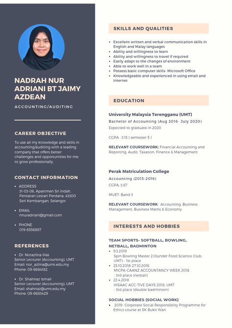 resume-Nadrah Resume For Internship, Scholarship Resume, Resume Words Skills, Chef Resume, Resume Skills List, Free Cv Template Word, Donut Craft, Simple Resume Format, Free Resume Template Word