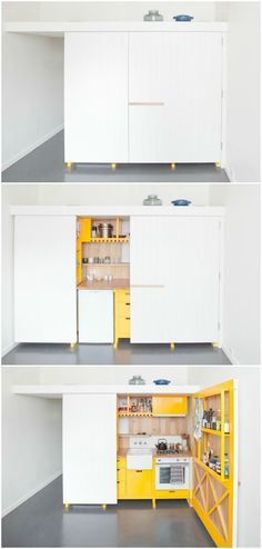 Hideaway Kitchen, Space Saving Apartment, Kitchen Furniture Storage, Decor Studio, Studio Living, Compact Kitchen, Folding Furniture, Design Apartment, Compact Living