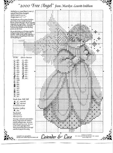 Lavender & Lace's 2000 Free Angel chart. Cross Stitch Patterns Free Disney, Celtic Cross Stitch, Free Cross Stitch Charts, Cross Stitch Fairy, Cross Stitch Angels, Xmas Cross Stitch, Winter Cross Stitch, Cross Stitch Christmas Ornaments, Stitch And Angel