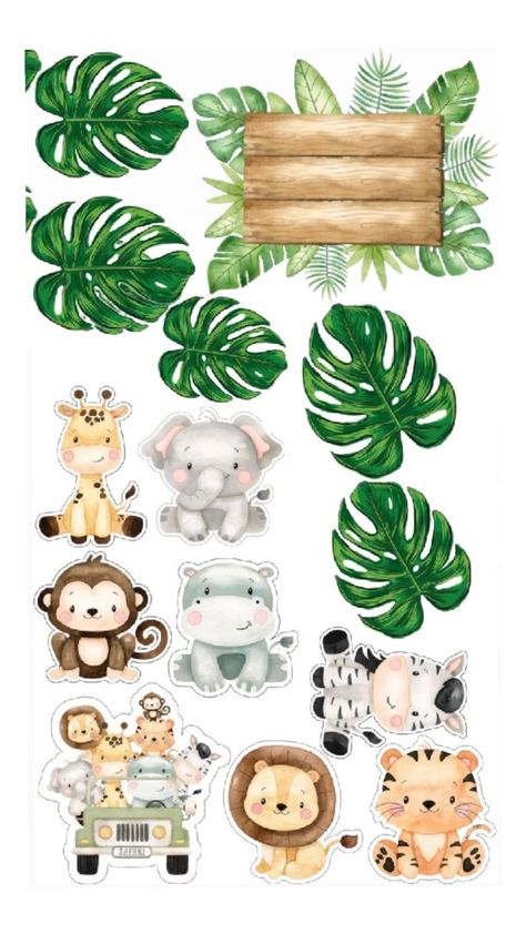 Topper Animals Safari, Safari Cake Topper Printable Free, Safari Animals Printables, Topper Safari Baby, Decoracion Baby Shower Safari, Safari Topper, Safari Bebe, Animal Topper, Safari Cake Topper