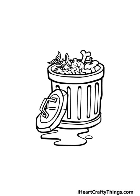 How To Draw A Trash Can – A Step by Step Guide Recycling Doodles, Trash Bag Drawing, Trash Bin Drawing, Trash Can Doodle, Trash Doodle, Trash Can Drawing, Garbage Drawing, Garbage Can Ideas, Trash Can Art