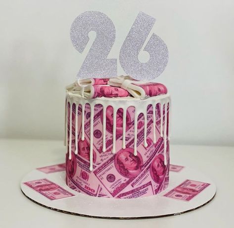 Cake Dollar Birthday, Dollar Cake Design, Pink Money Cake, Pink Dollar Bills, Money Cupcakes, Money Cake Ideas Dollar Bills, Birthday Cake Money, Dollar Bill Cake, Pink Cake Birthday