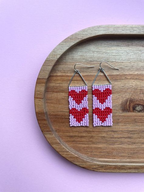 Red Heart Beaded Earrings Heart Seed Bead Earrings Valentine's Day Gift Red Pink Heart Earrings Valentine Gift for Her Modern Bead Earrings - Etsy Ukraine Valentines Beaded Earrings, Heart Seed Bead, Heart Beaded Earrings, Pink Heart Earrings, Beaded Stuff, Brick Stitch Earrings, Earrings Heart, Handmade Earrings Beaded, Beading Ideas