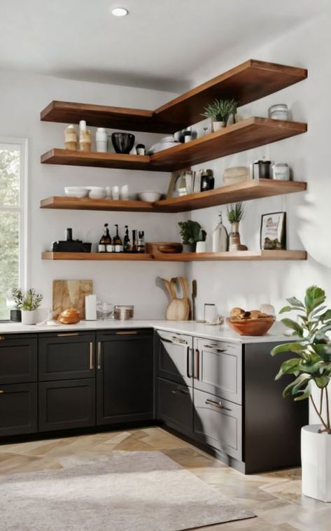 18 Inspiring Kitchen Shelf Ideas: A Designer's Guide - Kitchen Genius Shelf Cabinets In Kitchen, Kitchen With Open Upper Shelves, Wooden Open Shelving Kitchen, Open Shelves In Corner Of Kitchen, Kitchen With Upper Shelves, Kitchen With Open Shelves And Cabinets, Open Concept Kitchen Shelves, Floating Shelves In The Kitchen, Kitchen Cabinets Open Shelves