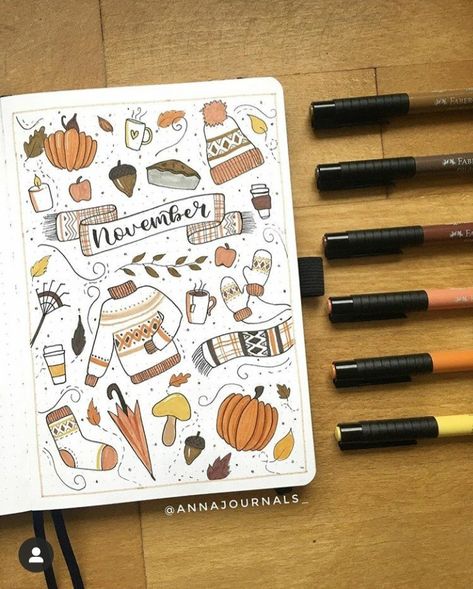 November Bujo Cover, Winter Bujo, November Spread, November Bujo, Autumn Bullet Journal, Journal Banner, Bujo Cover, Bujo Spreads, Note Doodles