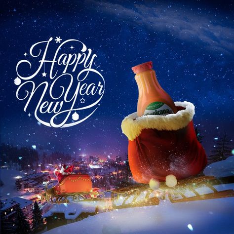 A social media design for Christmas as an advertising camapaign for Tropicana juice New Year Posts Social Media, Happy New Year Ads, New Year Creative Post, New Year Advertising, New Year Ads, Christmas Advertising Campaigns, Tropicana Juice, New Year Poster Design, Beer Station