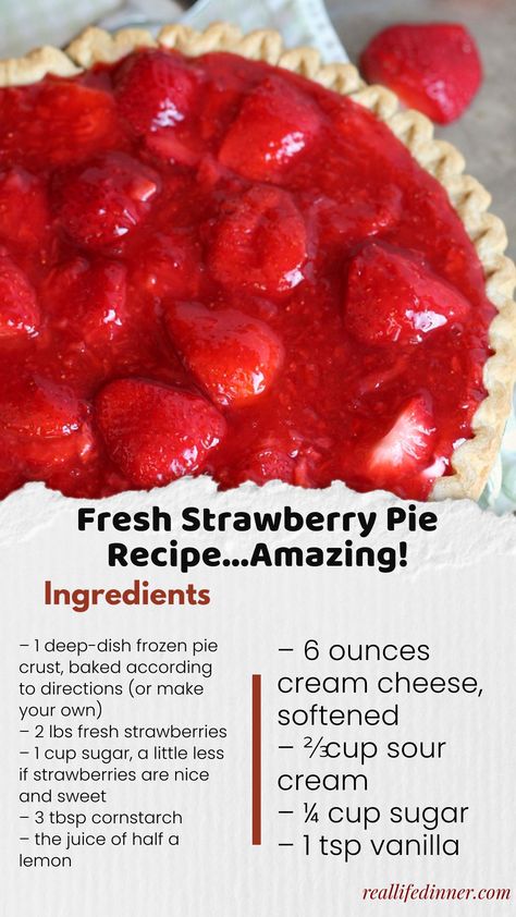 This Fresh Strawberry Pie Recipe...Amazing! So fresh and Delicious with a fantastic layer of creamy no-bake cheesecake. Fresh Strawberry Pie Recipe, Strawberry Pies, Easy Strawberry Pie, Strawberry Pie Recipe, Fresh Strawberry Pie, Frozen Pie, Savory Pies, Easy Pie Recipes, Bake Cheesecake