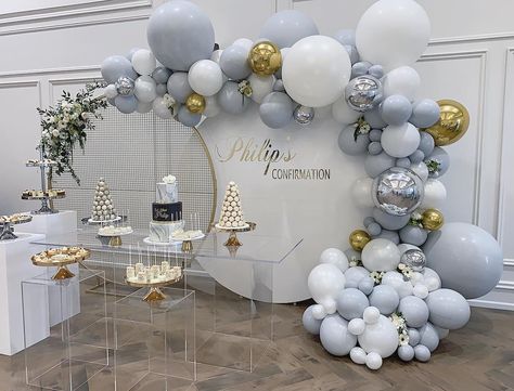 Balloons by Dina on Instagram: “🔹Philip’s Confirmation in Style 🔹 A special thank you to his wonderful mother Diana for having us be part of this special occasion •…” Baby Shower Candy Bar, Boy Baby Shower Themes, Baptism Party, Custom Balloons, Wedding Balloons, Baby Shower Balloons, Baby Party, Balloon Arch, Boy Shower