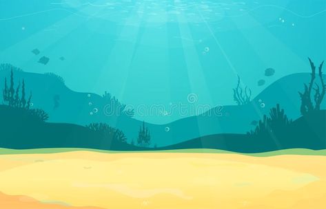 Underwater cartoon flat background with fish silhouette, sand, seaweed, coral. O , #sponsored, #silhouette, #fish, #seaweed, #sand, #cartoon #ad Ocean Animal Crafts, Underwater Cartoon, Coral Ocean, Ocean Classroom, Beach Wall Murals, Underwater Background, Fish Background, Ocean Illustration, Fish Silhouette