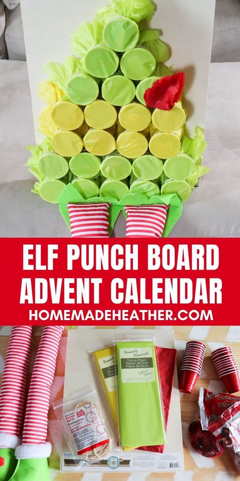 Elf Punch Board Advent Calendar Elf Punch, New Christmas Games, Advent Games, Punch Out Game, Christmas Party Punch, Kindergarten Christmas Party, Work Christmas Party Ideas, The Movie Elf, Advent Crafts