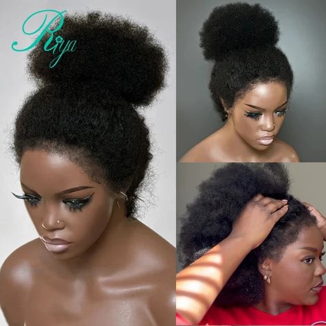 Afro Curly 13x4 Lace Frontal Wig With 4c Edges Mongolian Curly Human Hair Wigs For Black Women Wig Glueless With Bleached Knots - AliExpress Afro Weaves For Black Women, Afro Wig Styles, Glueless Wigs For Black Women, Unique Wigs, Glueless Wigs Black Women, Afro Weave, 4c Edges, Weave Ponytail Hairstyles, Weave Ponytail