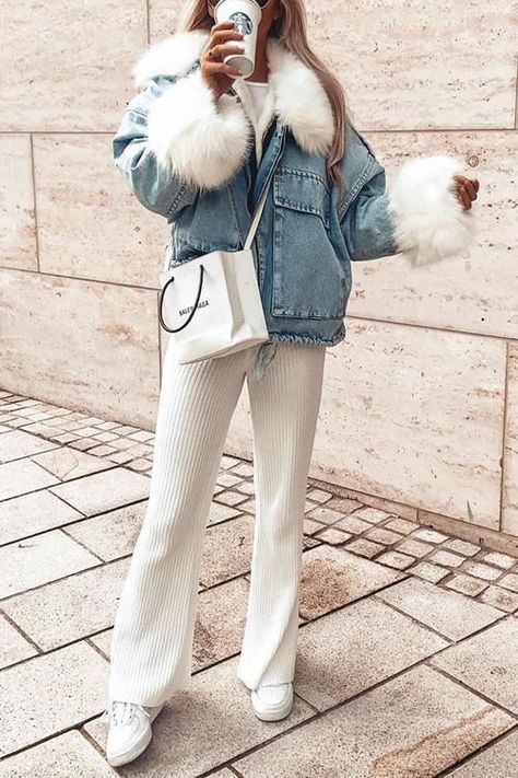 Denim Jacket With Fur Outfit, Fur Denim Jacket Outfits, Fur Outfit, Denim Jacket With Fur, Denim Jacket Outfit, Jacket With Fur, Fur Clothing, Jacket Outfit, Denim Coat Jacket