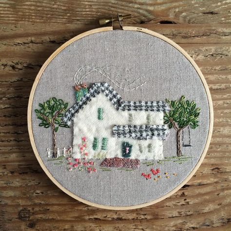 custom house portrait with her chickens and the children's swing on the maple tree. for my dear friend @rebeccasower ... #embroidery #tinyhouse #farmhouse #handembroidery #hensandchicks #hoopart #fiberart #makersgonnamake #wool #etsyseller #houseportrait #ooak #lovedmakingthis Childrens Swings, Diy Projects Gifts, Custom House Portrait, House Portrait, Hens And Chicks, Custom House, My Dear Friend, House Portraits, Maple Tree