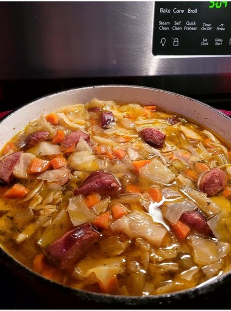 Kielbasa Cabbage Soup - Easy DIY Recipes Polish Kielbasa Soup, Kielbasa And Cabbage Soup, Cabbage And Kielbasa Soup, Adobe Seasoning, Kielbasa Cabbage, Kielbasa Soup, Kielbasa And Cabbage, Canned Carrots, Can Tomato Sauce