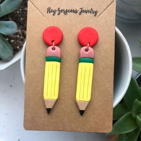 Polymer Clay Crayon Earrings, Teacher Clay Earrings, Teacher Box, School Earrings, Pencil Earrings, Hello Teacher, Teacher Earrings, Jewelry Polymer Clay, Diy Earrings Polymer Clay