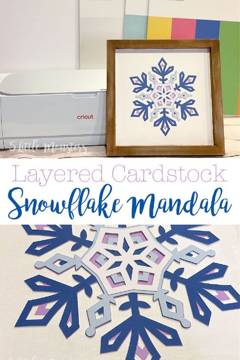 Cricut Layered Cards, Cricket Cardstock Projects, Cricut Snowflake Projects, Cardstock Crafts Cricut, Cricut Cardstock Projects, Snowflake Sign, Snowflake Mandala, Cricut Maker 3, Diy Stencils