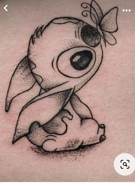 Stitch Tattoo Drawing, Stitch Butterfly Tattoo, Stitch Sketch Drawings, Lilo And Stitch Drawing Sketches, Tattoo Ideas Stitch, Stitch With Butterfly, Disney Sketch Tattoo, Small Stitch Tattoo, Stitch Drawing Sketches