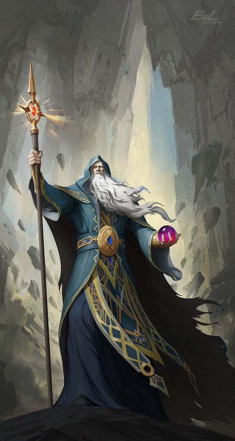 Wizard 001,  on ArtStation at https://www.artstation.com/artwork/g0YGxx Old Wizard Character Design, Old Wizard Art, Wizard Fantasy Art, Wizard Drawing, Wizard Drawings, Grand Wizard, Character Monster, Wizard Staff, Wizard King