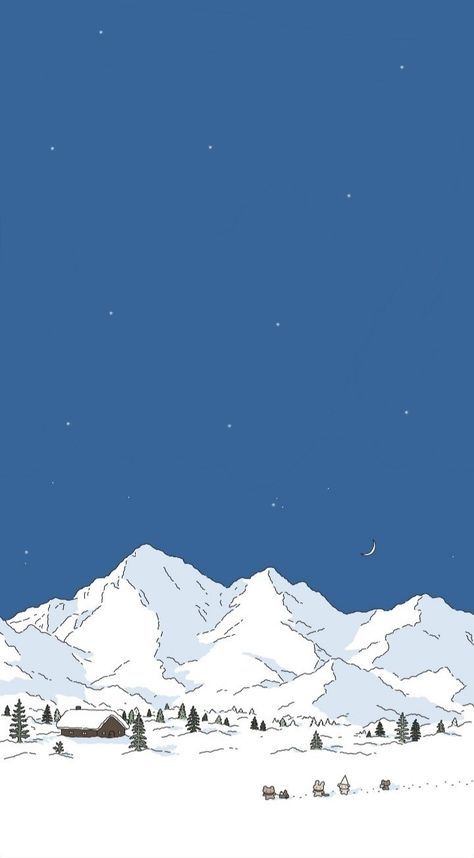 Christmas Phone Wallpaper Aesthetic Simple, Ghibli Winter Wallpaper, Snow Background Drawing, Blue Winter Wallpaper Aesthetic, Christmas Landscape Wallpaper, Winter Screensavers Wallpapers, Kawaii Winter Wallpaper, Cute Xmas Wallpaper Iphone, Christmas Homescreen Wallpaper