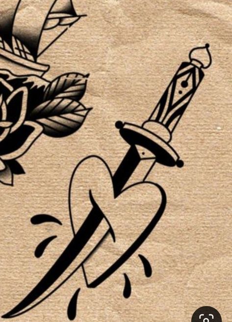 Nail Tattoo Traditional, Dagger In Heart Tattoo, Paranoid Tattoo, Dagger Through Heart Tattoo, Dagger Heart Tattoo, Heart And Dagger Tattoo, Rose Tattoo Traditional, Heart Dagger Tattoo, Two Hearts Tattoo