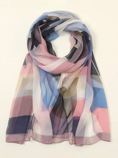 Color Block Scarf | SHEIN Hijab Dupatta Scarfs, Hijab Ideas, Witch Drawing, Print Design Fashion, Color Block Scarf, Designer Scarf, Summer Scarf, Scarf Women Fashion, Abaya Designs