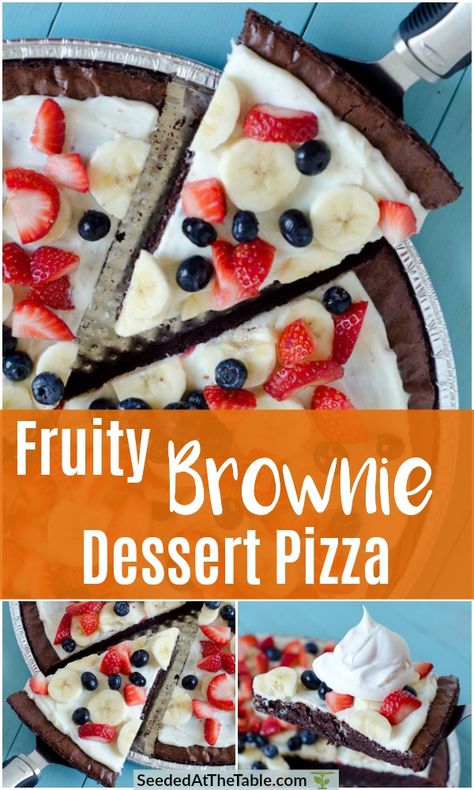 Brownie Pizza, Dessert Pizza Recipes, Easiest Dessert, Fruit Pizza Recipe, Brownie Desserts, Quick Easy Desserts, Dessert Pizza, Fruit Pizza, Fruity Desserts