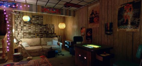 80s Basement, 80’s Room, 80s House, Retro Games Room, 70s Interior, Retro Interior Design, Otaku Room, Interior Design Games, Basement House