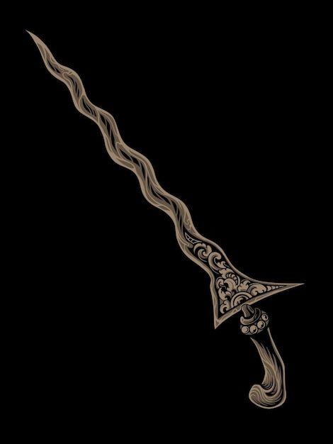 Keris Jawa Vector, Keris Jawa Art, Keris Melayu Drawing, Indonesian Aesthetic, Keris Art, Dagger Drawing, Dagger Tattoo, Tattoo Desings, Basic Drawing