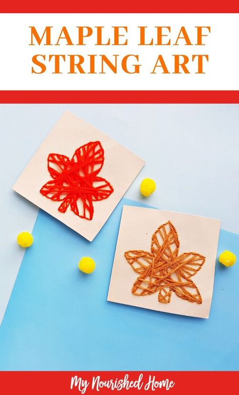 This maple leaf craft is perfect for this season. It is simple to make and a gorgeous way to brighten your home for the fall season. This activity is not only fun to do but it will also help your kids improve their fine motor skills. #finemotorskills #kidscraft Maple Leaf Crafts For Kids, Maple Leaf Craft, Maple Sugaring Activities, Fall String Art, Leaf String Art, Art Craft For Kids, Culture Activities, Maple Sugaring, Leaf Craft