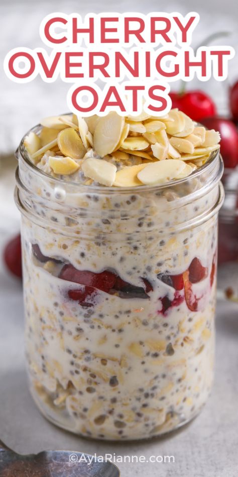 This cherry overnight oats recipe is the perfect healthy meal prep for an easy breakfast for on-the-go! It comes together in just 5 minutes and is full of protein making it a satisfying start to your day... Both delicious and nutritious! via @aylarianne Overnight Oats Greek Yogurt, Cherry Overnight Oats, Best Overnight Oats Recipe, Breakfast Prep, Bombe Recipe, Breakfast Sweets, Oats Recipe, Oats Breakfast, Overnight Oats Recipe