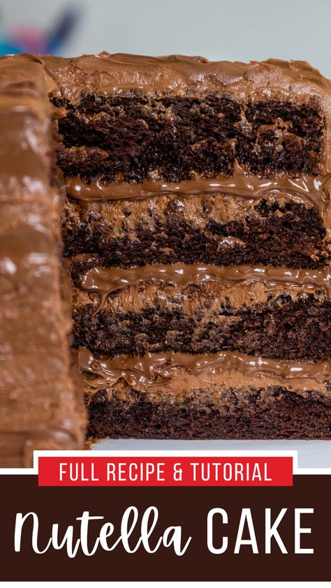 Easy Nutella Cake, Nutella Cake Filling, Nutella Filling For Cake, Nutella Cake Frosting Recipe, Chocolate Nutella Cake Recipe, Nutella Cake Recipes, Nutella Cake Decoration, Nutella Birthday Cake Ideas, Chocolate Cake With Nutella Filling