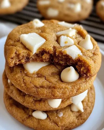 Pumpkin Spice Cookies with White Chocolate Chips - optimal recipes Fall Spiced Chocolate Chip Cookies, Pumpkin Spice Cookies With White Chocolate Chips, Pumpkin Spice White Chocolate Cookies, White Chocolate Pumpkin Cookies, White Chocolate Chips Recipes, Optimal Recipes, Chocolate Chips Recipe, Cookies With White Chocolate Chips, Fall Eats