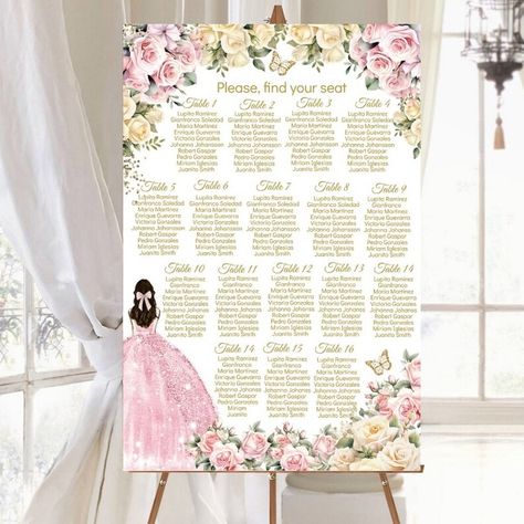 Quinceañera Seating Board, Table Plan for Guest, Sweet 16,15 Birthday, Pink Champagne Floral, Find Your Seat Sign, Editable Template Digital - Etsy Romania Seating Board, Find Your Seat Sign, Find Your Seat, Table Seating Chart, Board Table, 15 Birthday, Quince Ideas, Quinceanera Party, Table Plan