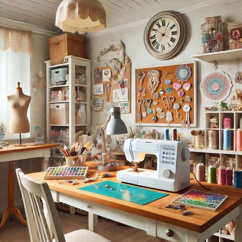 Sewing Room Aesthetic Vintage, Sewing Room Set Up Ideas, Quilt Room, Quilting Room, Sewing Rooms, Sewing Room, Dressmaking, Craft Room, Sewing