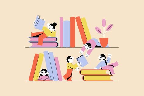 Book Club Clip Art, Book Club Graphic, Book Club Illustration, Bookstore Illustration, Shelf Illustration, Students Illustration, Friends Vector, Book Exchange, Between Friends