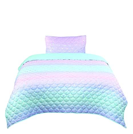 Amazon.com: Tadpoles Girls Mermaid Pattern Quilt Set, Twin Size, Iridescent Metallic (MERMETQLTT) : Home & Kitchen Mermaid Toddler Room, Mermaid Comforter, Teen Bedding Sets, Mermaid Quilt, Mermaid Bedding, Twin Size Quilt, Mermaid Bedroom, Mermaid Room, Twin Quilt Size