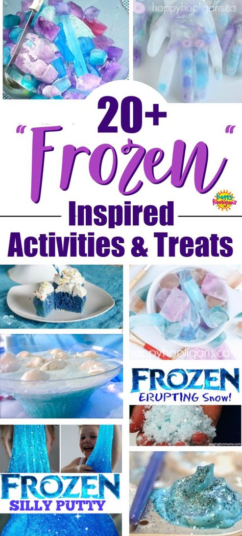 Great crafts, treats and activities inspired by Disney's Frozen - great for kids' parties, or for home or the classroom if you have kids who love Anna and Elsa! #HappyHooligans #KidsCrafts #CraftsForKids #DaycareCrafts #KidsArt #ArtForKids #PreschoolCrafts #CraftsForTweens #CraftsForTeens #Treats #Disney #Frozen #Anna #Elsa #Science #PartyIdeas Elsa Crafts Preschool, Frozen Party Activities For Kids, Frozen Crafts For Toddlers, Frozen Classroom, Frozen Party Activities, Frozen Activity, Elsa Crafts, Frozen Birthday Party Games, Disney Camp