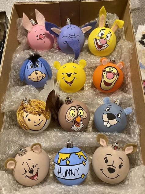 Winnie The Pooh Lovers | Hi everyone! I am new to the group, and wanted to share these ornaments I just finished painting | Facebook Diy Winnie The Pooh Ornaments, Winnie The Pooh Ornaments Diy, Winnie The Pooh Gift Ideas, Winnie The Pooh Ornaments, Pooh Christmas, Ornaments Ideas, Disney Christmas Ornaments, Winnie The Pooh Christmas, Vintage Winnie The Pooh