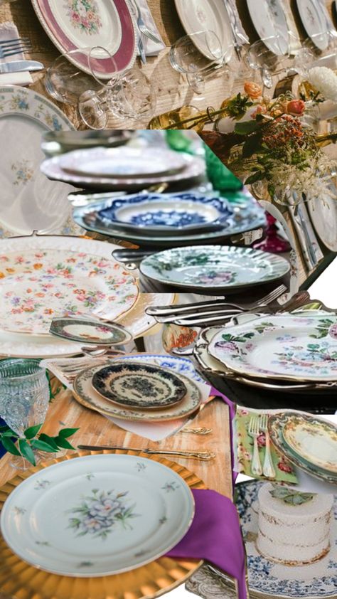 Thrifted Wedding Dishes, Wedding Dishes, Thrifted Wedding, Eclectic Wedding, Wedding Plates