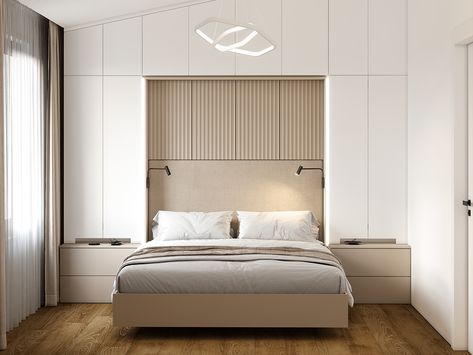 Bed Niche Wall, Closet With Bed, Over Bed Wardrobe, Bed In Wardrobe, Wardrobe Around Bed, Recessed Headboard, Wardrobe Over Bed, Sleeping Room Design, Bed With Wardrobe