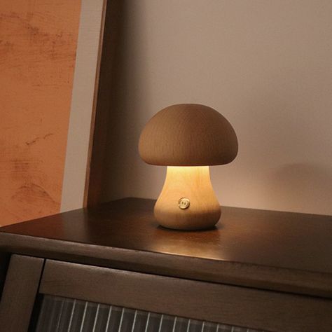 #mushroomlamp #Cottagecore #homedecor Wooden Bedside Lamps, Tabletop Lamp, Small Nightstand, Mushroom Lights, Table Top Lamps, Bedside Table Lamp, Led Night Lamp, Cute Mushroom, Touch Switch